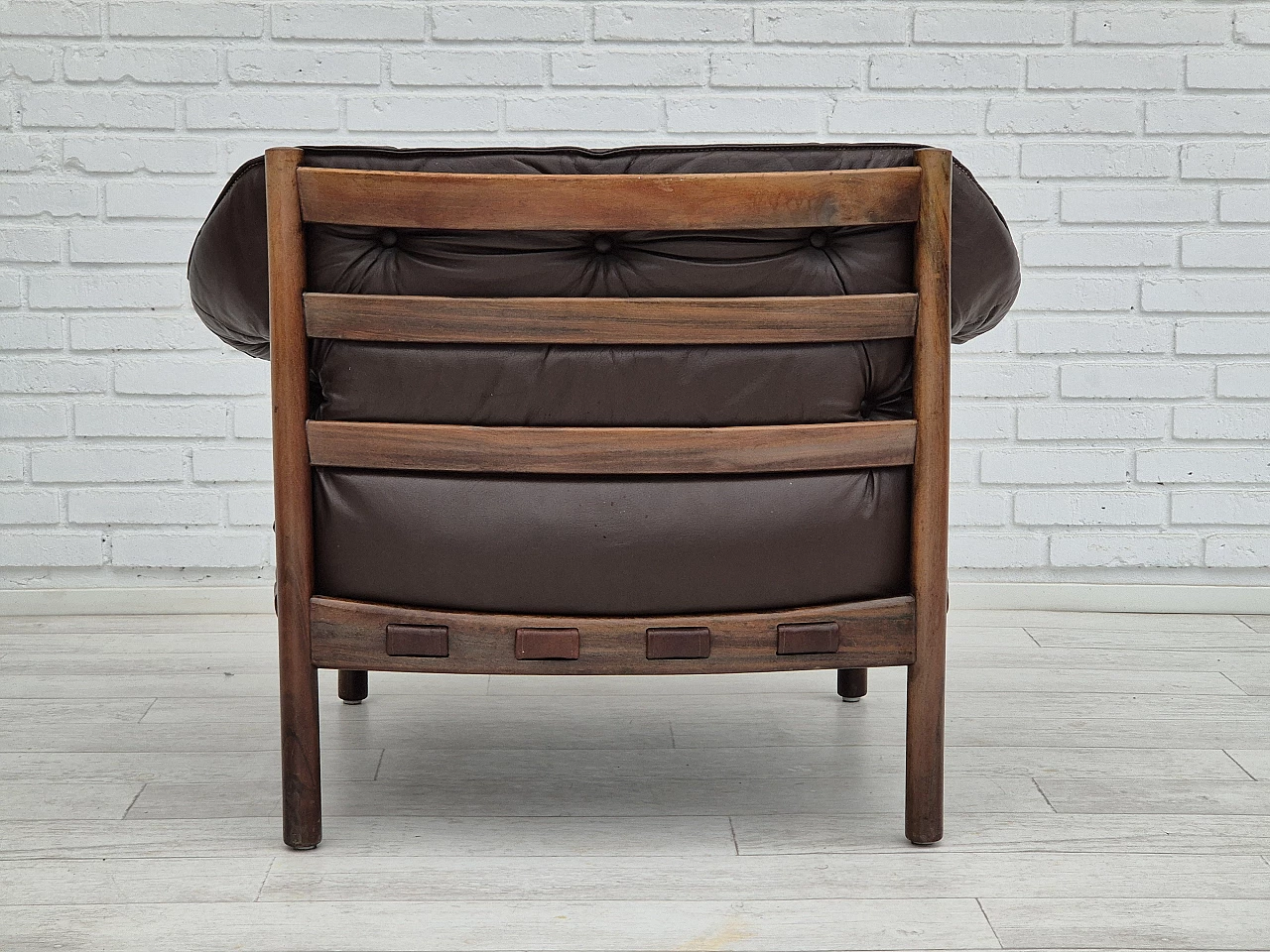 Armchair in brown leather and beech wood by Arne Norell, 1970s 14