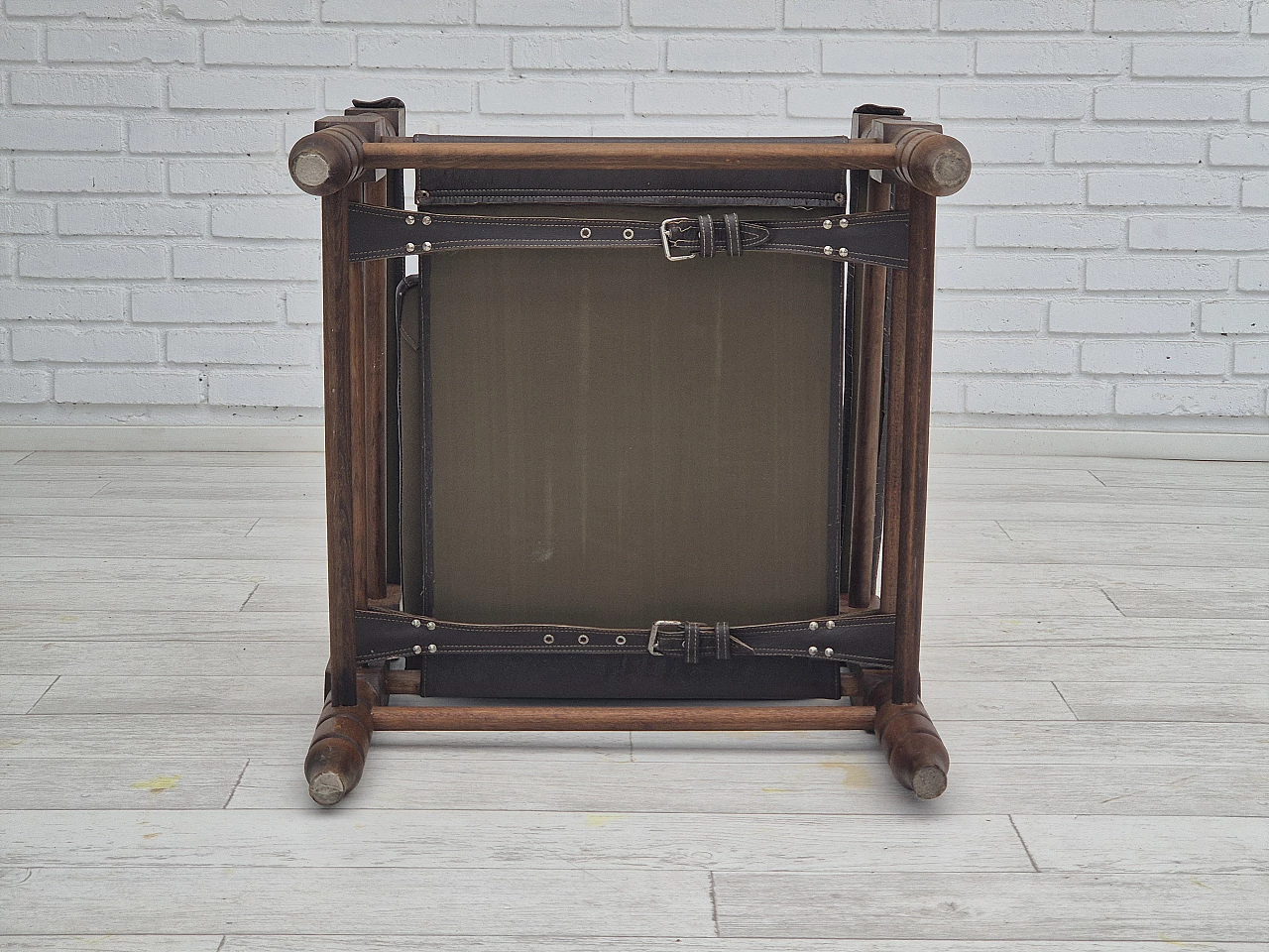 Poltrona safari in pelle marrone e faggio, anni '60 16