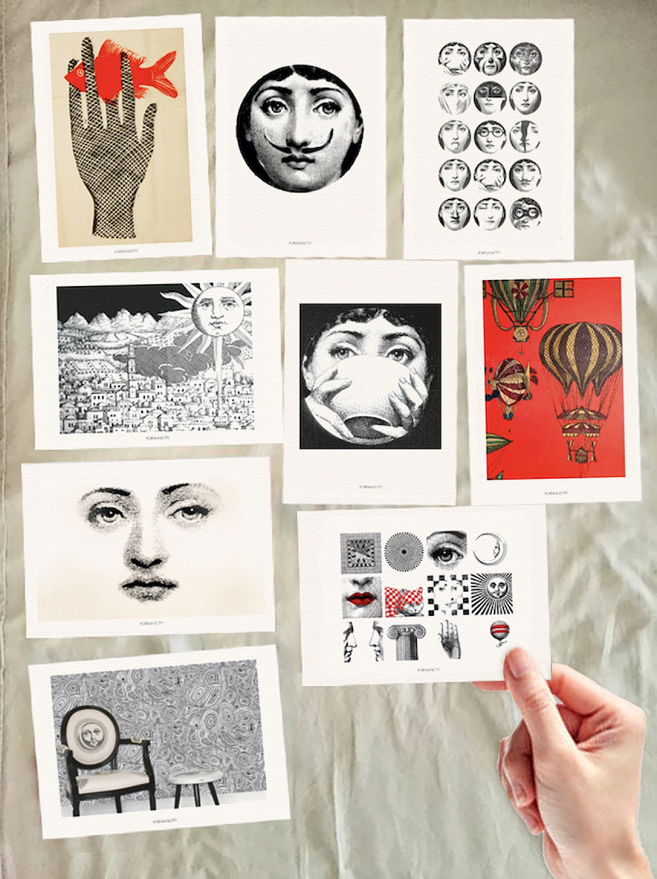 26 Theme and Variations postcards by Piero Fornasetti, 2000s 1
