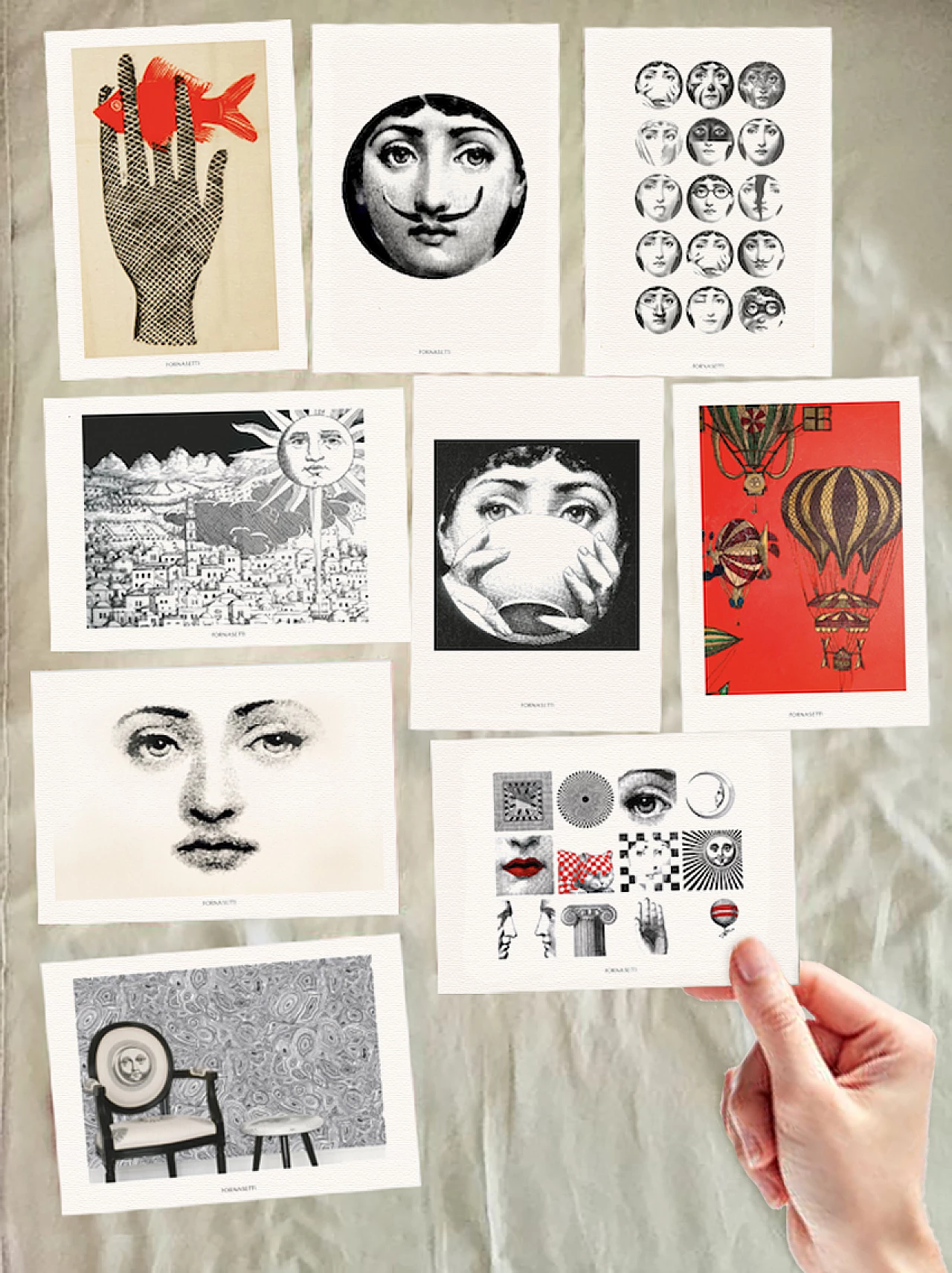 26 Theme and Variations postcards by Piero Fornasetti, 2000s | intOndo