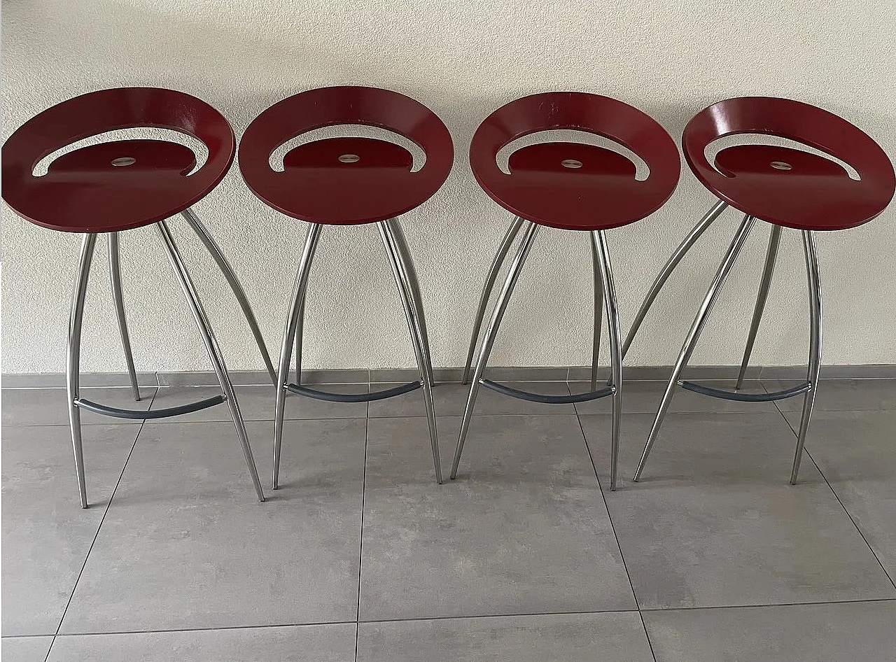 4 Lyra stools in red beech by Design Group for Magis, 1994 1