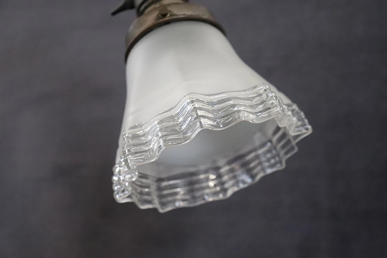 Lampada da tavolo regolabile in ottone, faggio e vetro, anni '30 9