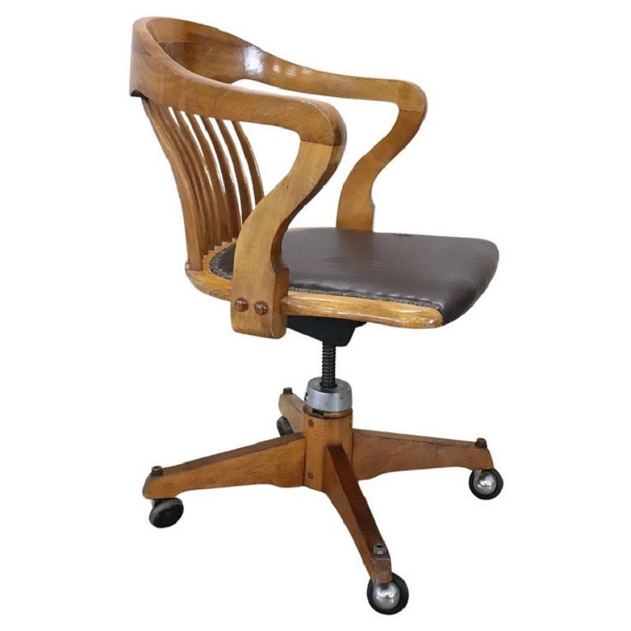 Adjustable solid oak desk chair, 1940s 1