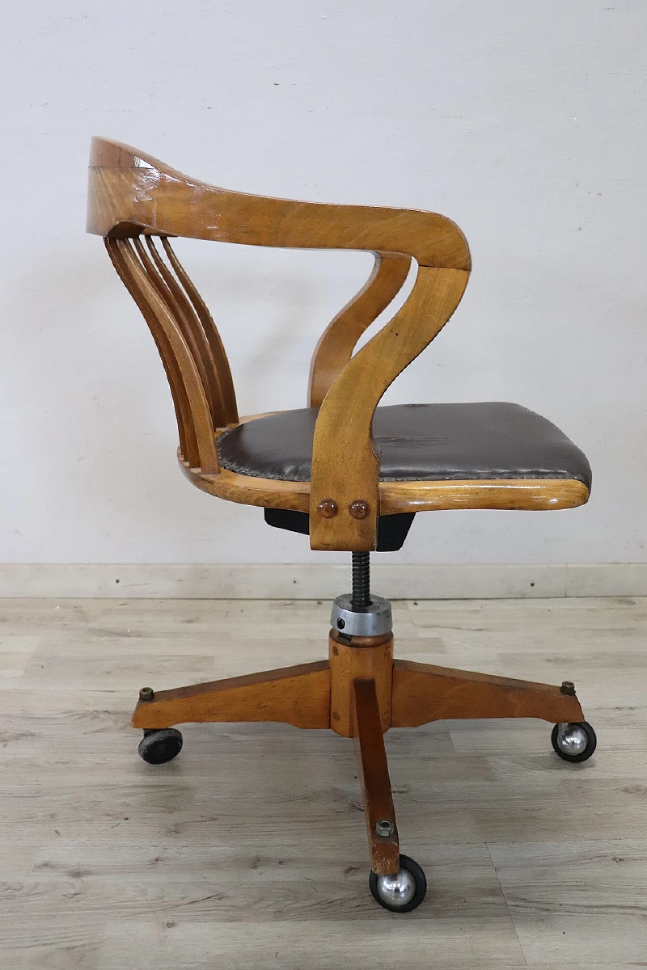 Adjustable solid oak desk chair, 1940s 3