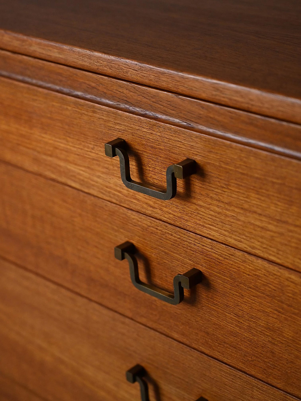 Wooden chest of drawers with metal handles, 1960s 8