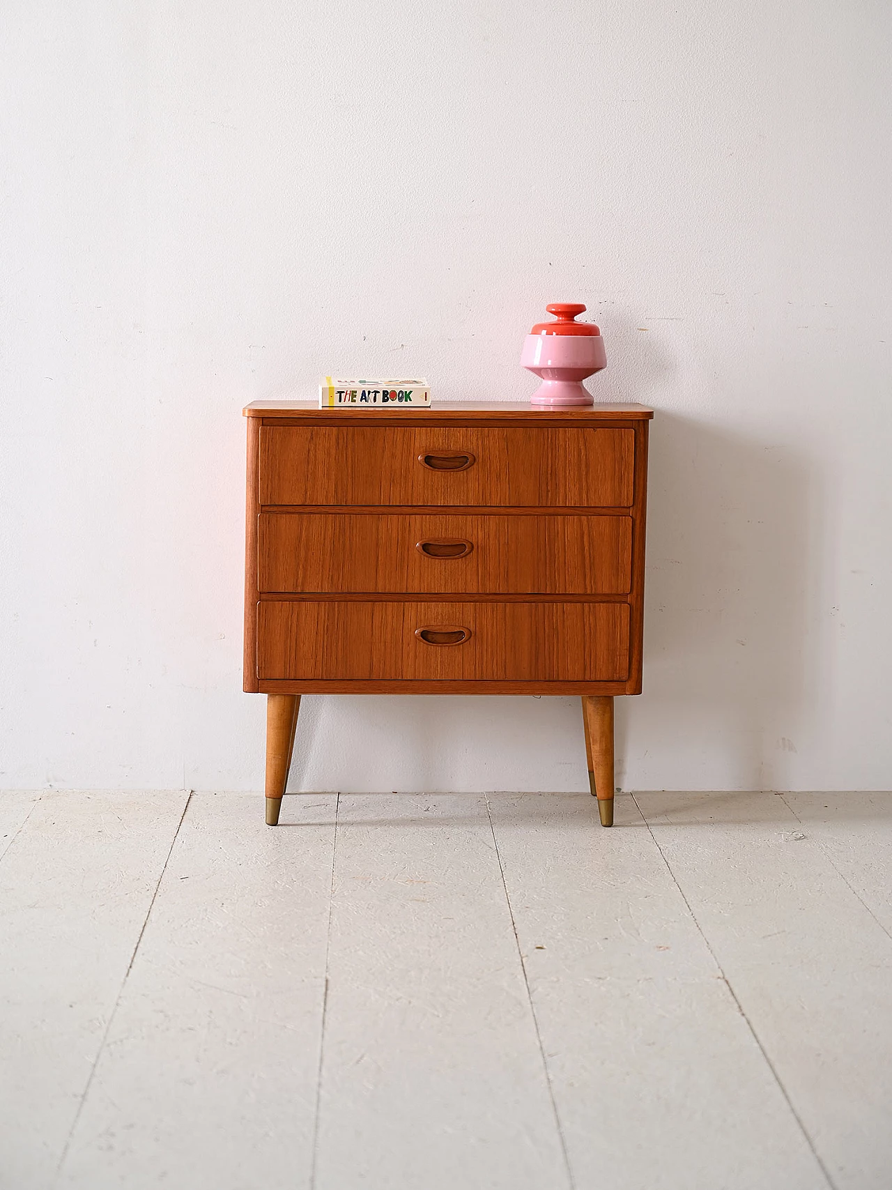 Teak chest of drawers with golden details, 1960s 2
