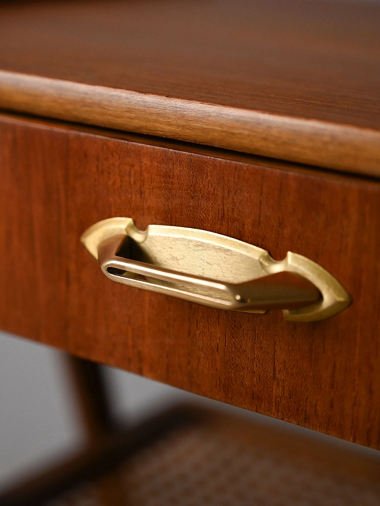 Pair of wooden bedside tables with rattan magazine rack, 1960s 7