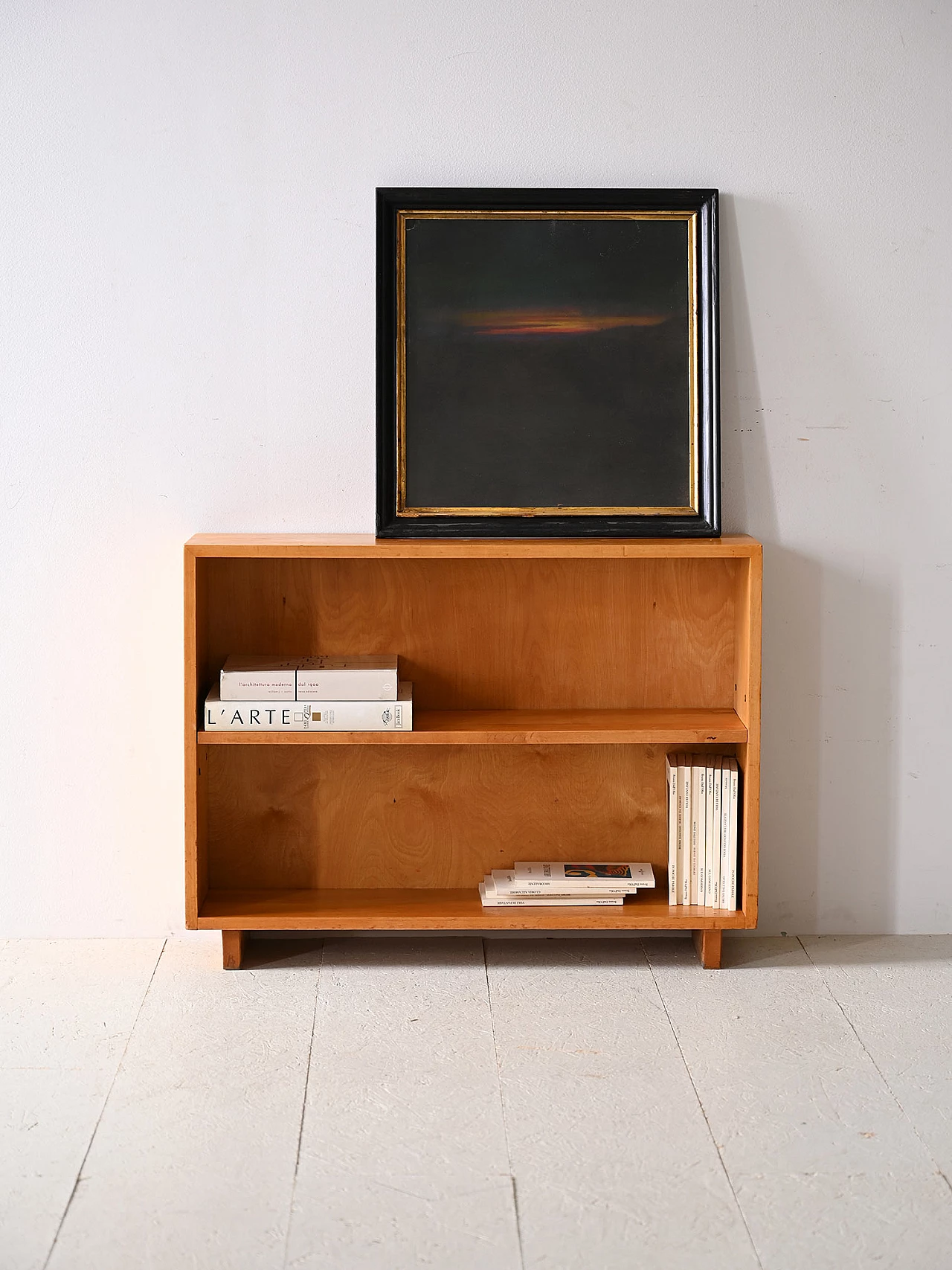 Birchwood bookcase with double support, 1960s 1