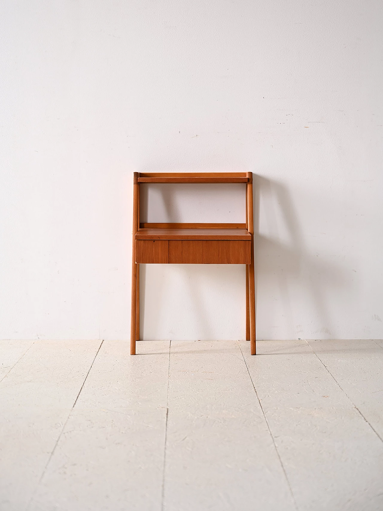 Danish teak bedside table with double top and a drawer, 1960s 1