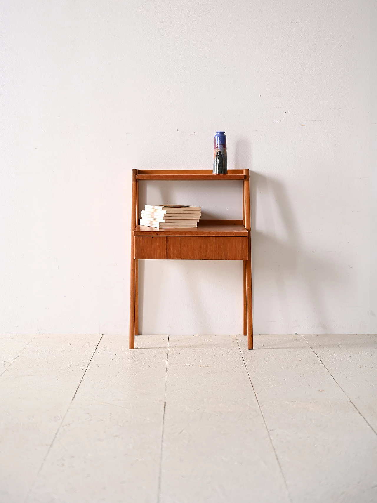 Danish teak bedside table with double top and a drawer, 1960s 2