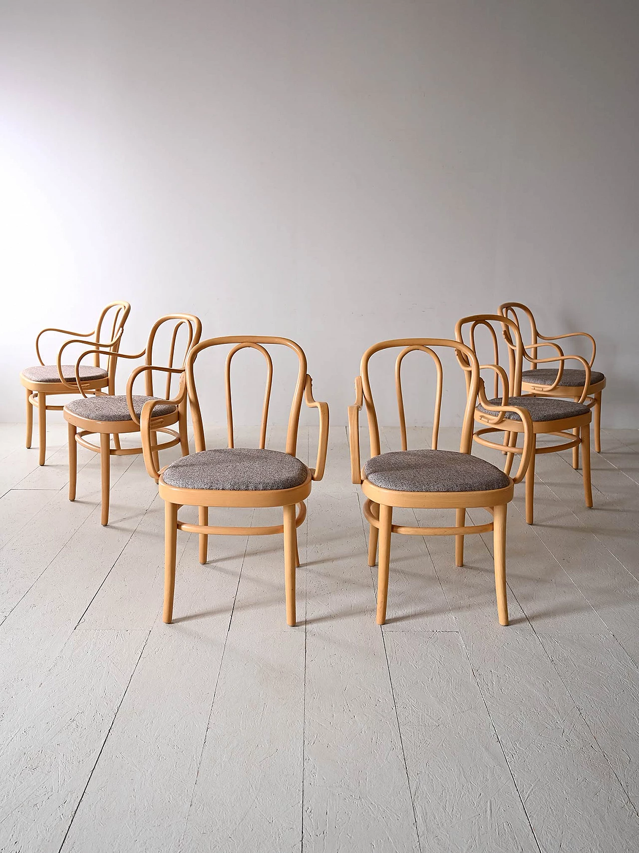 6 Wien beechwood chairs with padded seat, 1960s 1