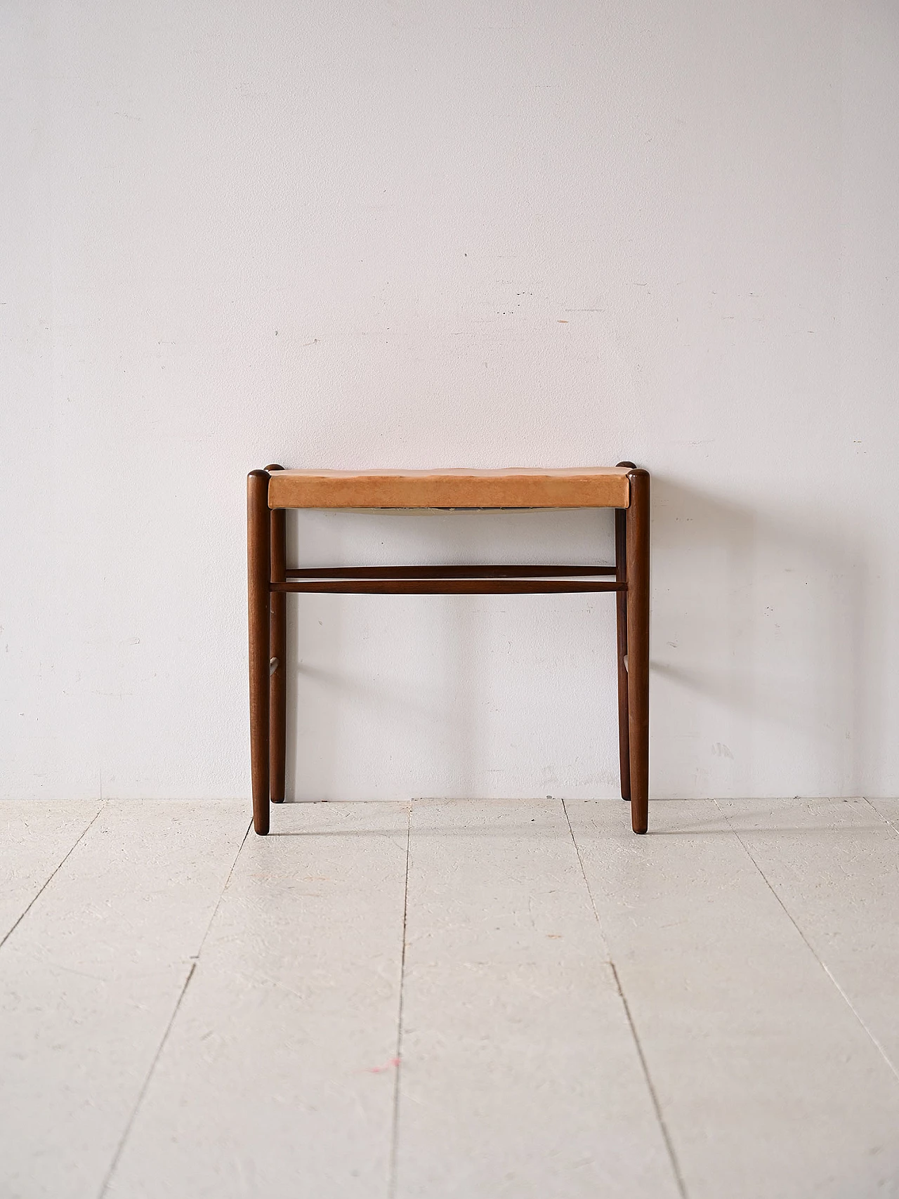 Wooden stool with imitation leather seat, 1960s 1