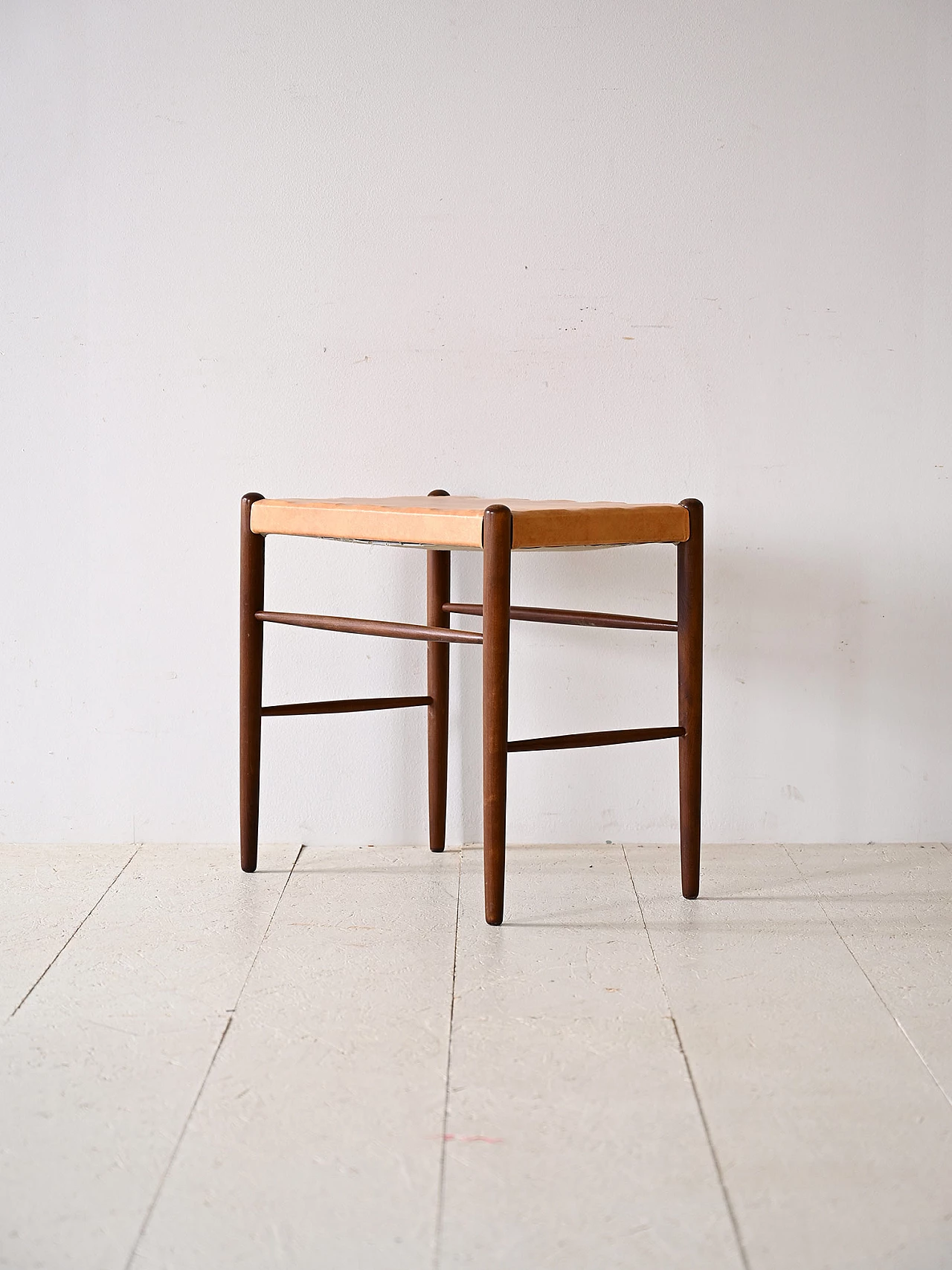 Wooden stool with imitation leather seat, 1960s 2
