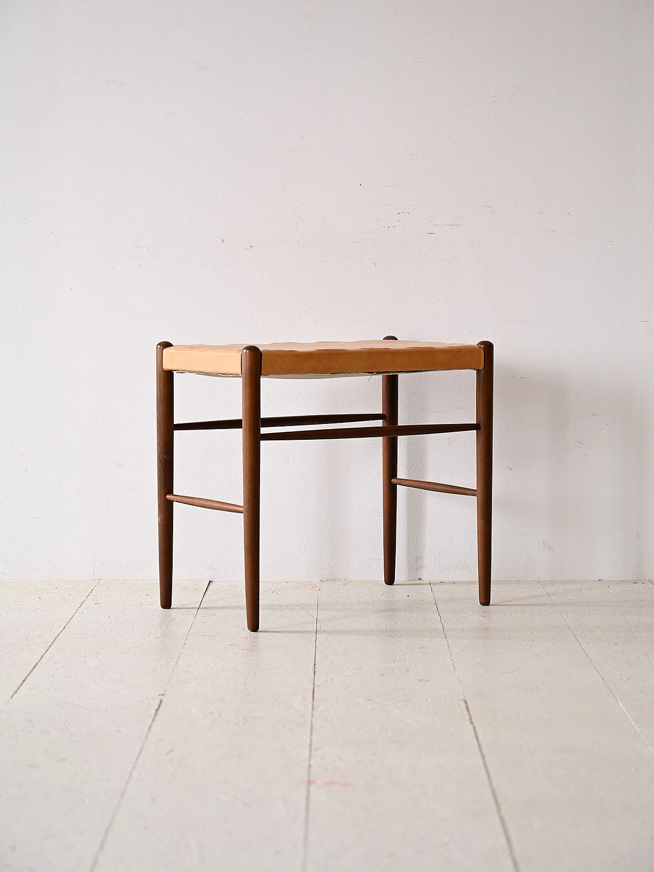 Wooden stool with imitation leather seat, 1960s 3
