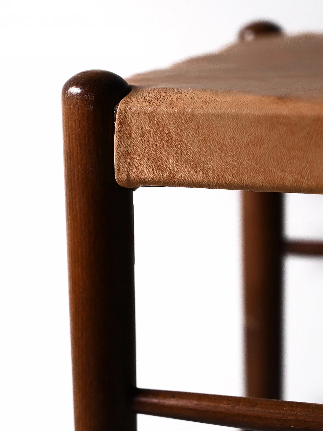 Wooden stool with imitation leather seat, 1960s 5