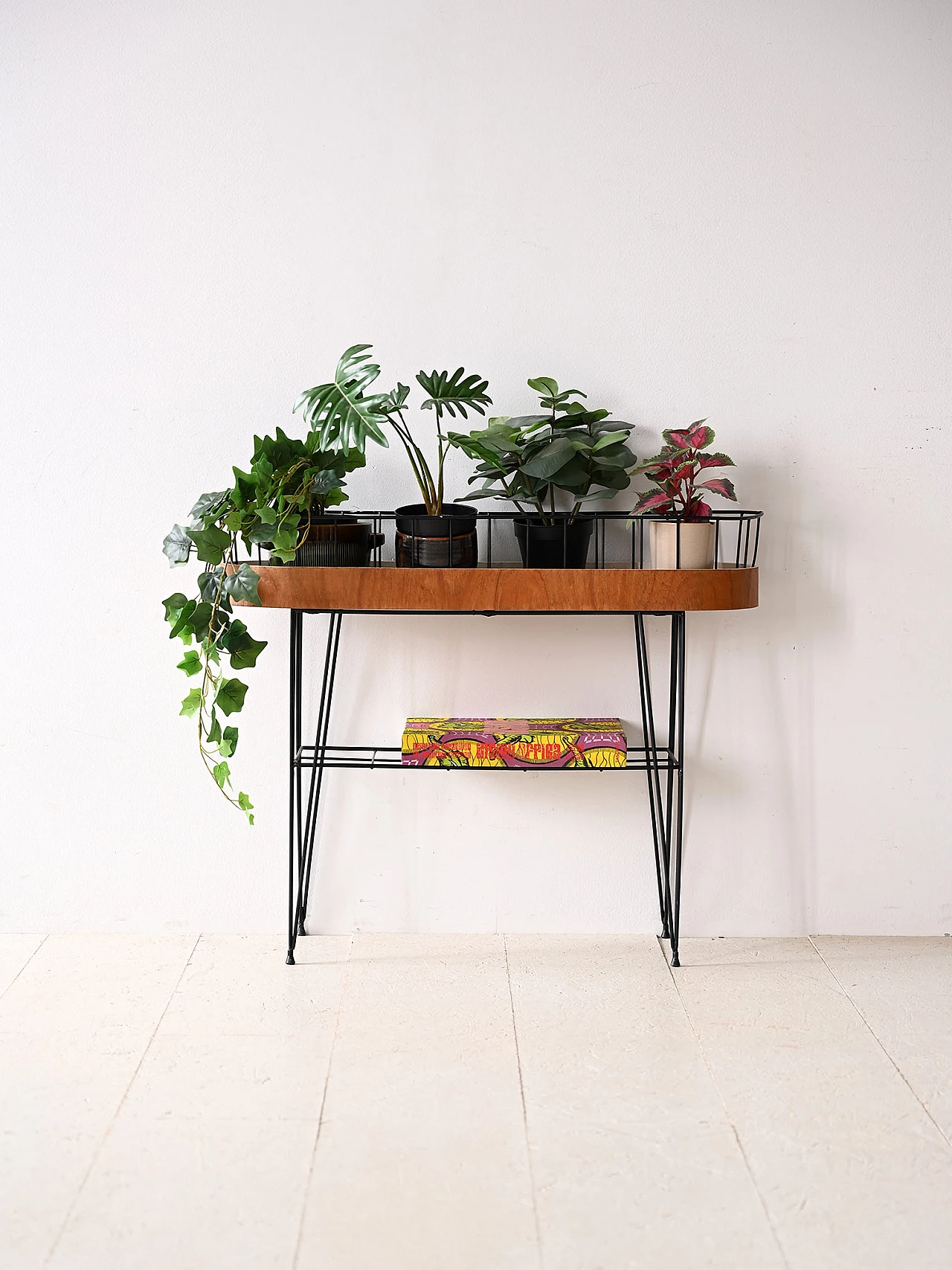 Teak flower stand with metal frame, 1960s 1