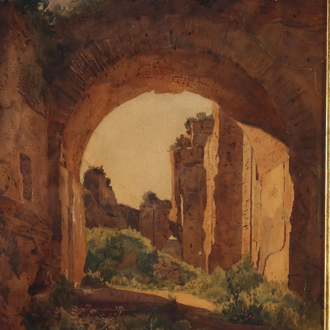 Salomon Corrodi, Veduta con colline, acquerello su carta, '800 3