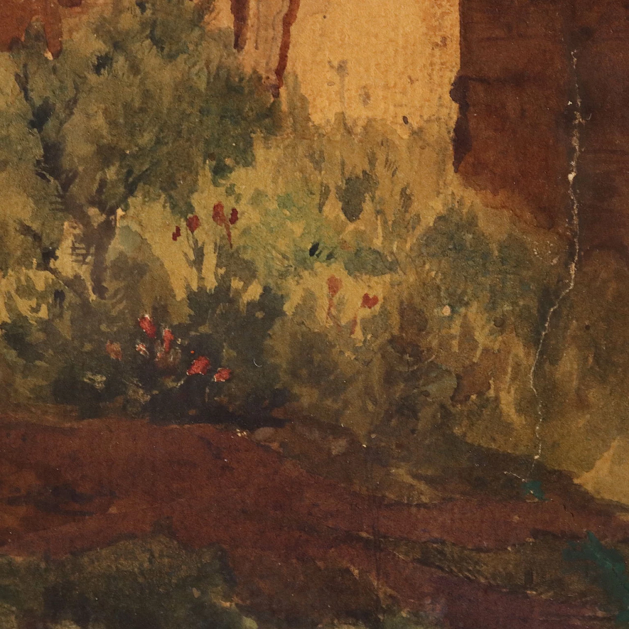 Salomon Corrodi, Veduta con colline, acquerello su carta, '800 6