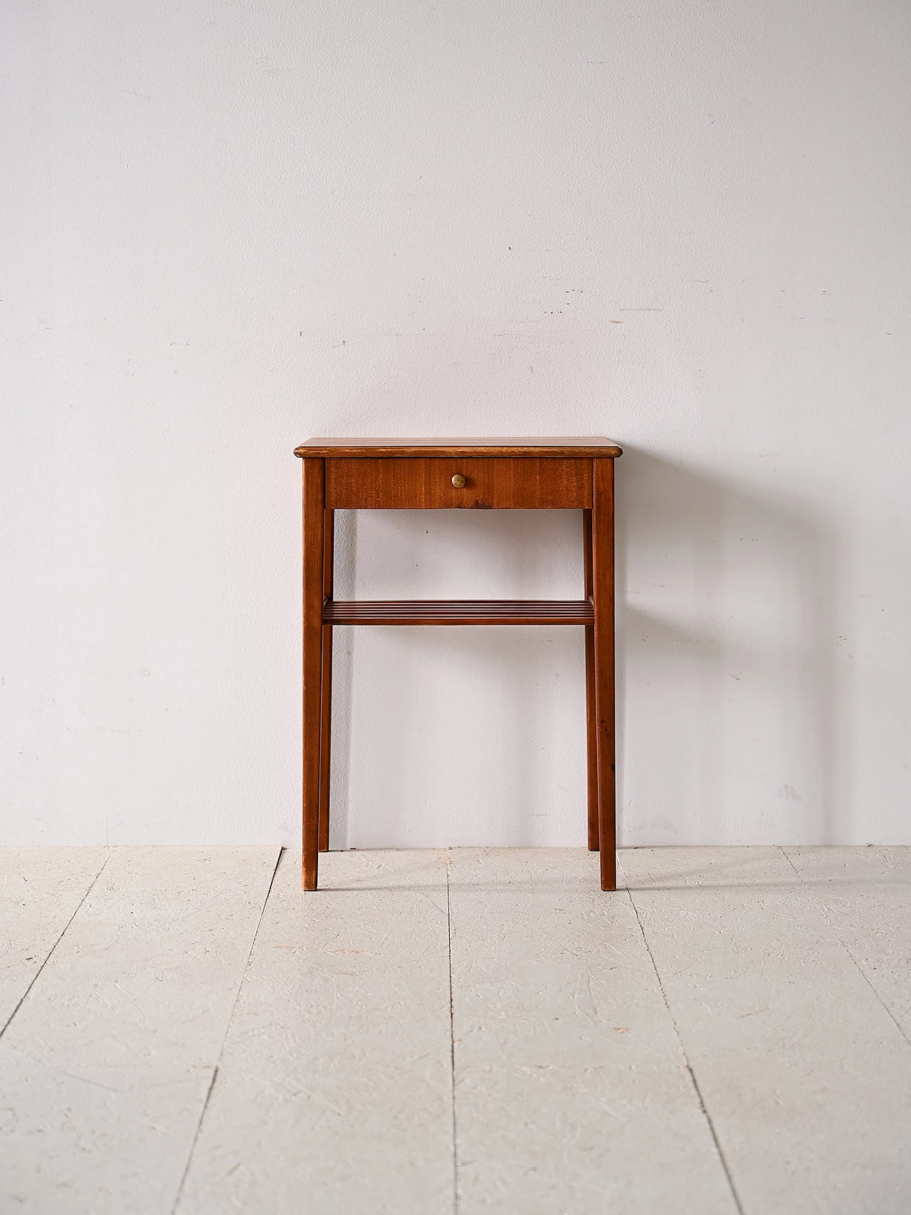 Mahogany bedside table with drawer and golden metal knob, 1960s 2