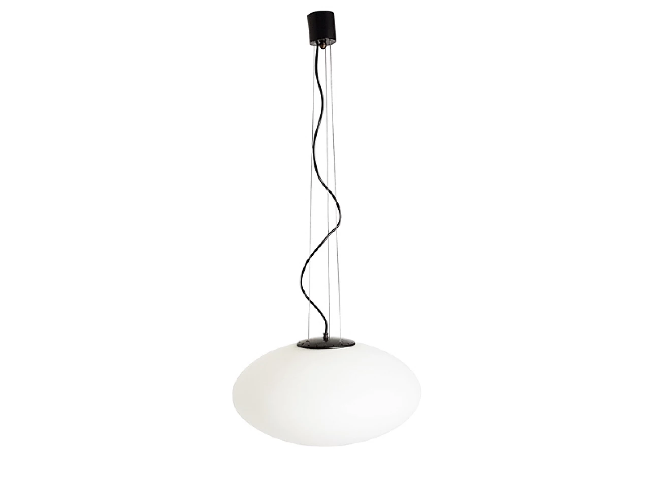 White opaline glass ceiling lamp in the style of Stilnovo, 1960s 3