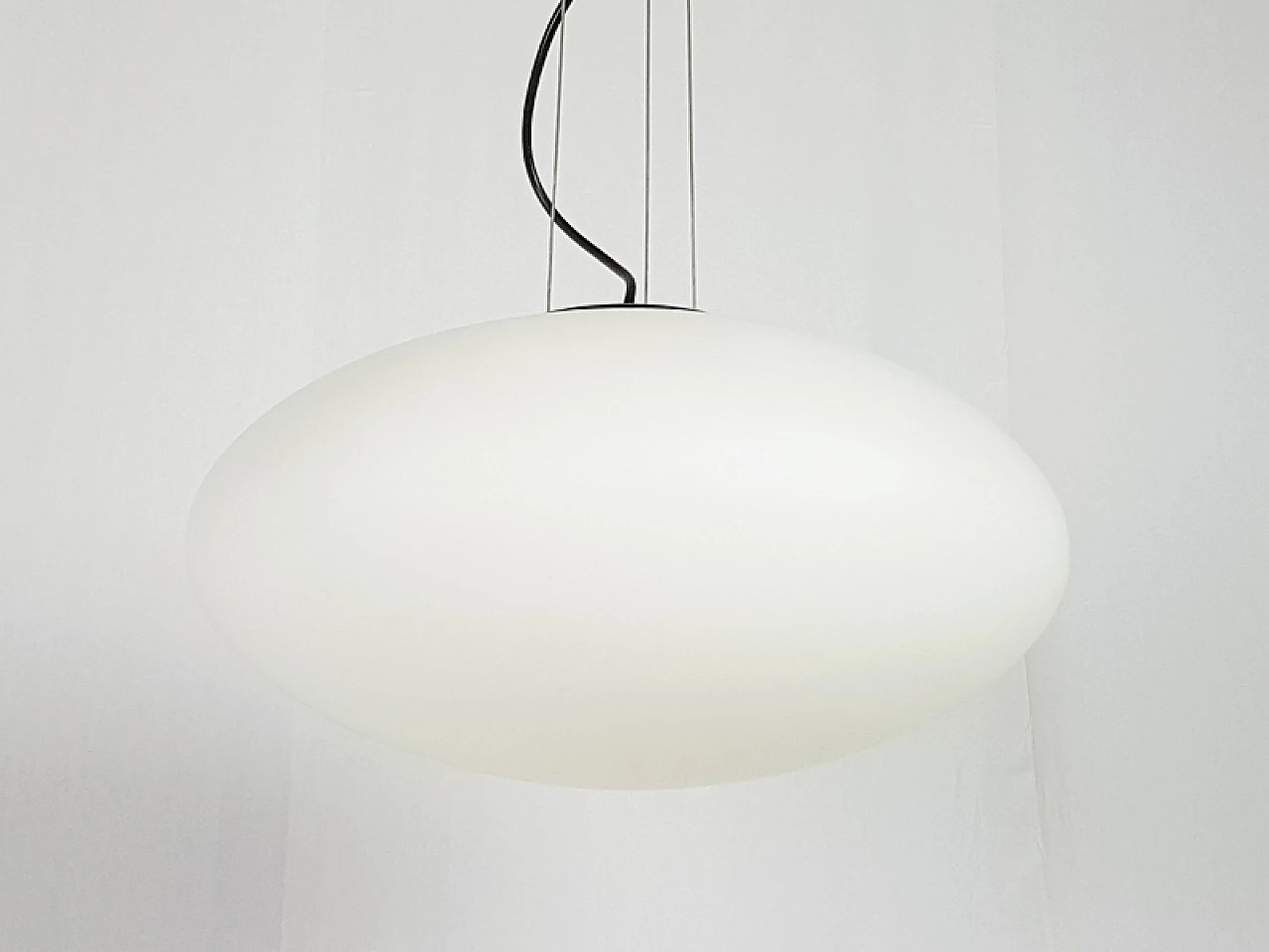 White opaline glass ceiling lamp in the style of Stilnovo, 1960s 6