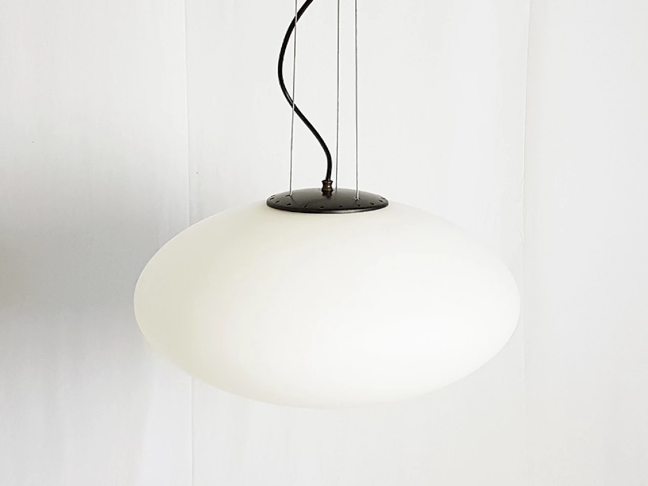 White opaline glass ceiling lamp in the style of Stilnovo, 1960s 7