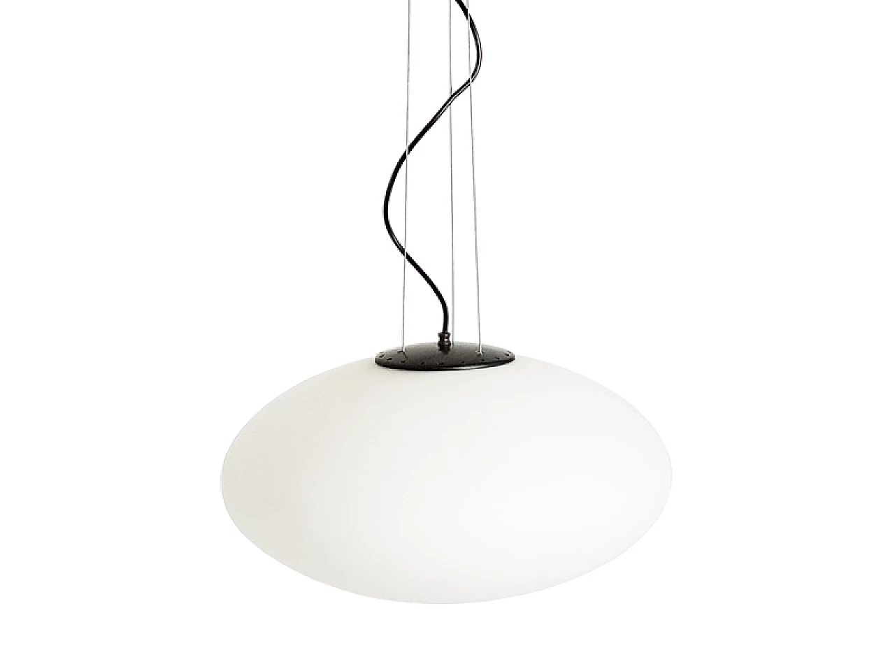 White opaline glass ceiling lamp in the style of Stilnovo, 1960s 8