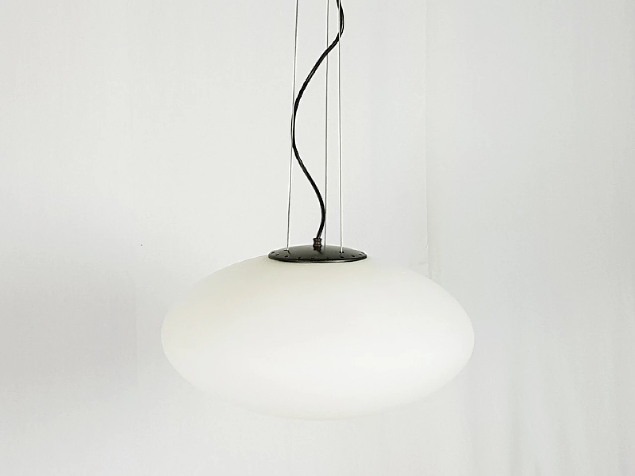 White opaline glass ceiling lamp in the style of Stilnovo, 1960s 10