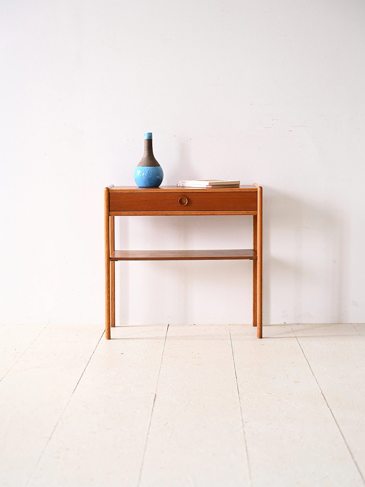 Teak and oak bedside table with drawer and magazine rack, 1960s 1