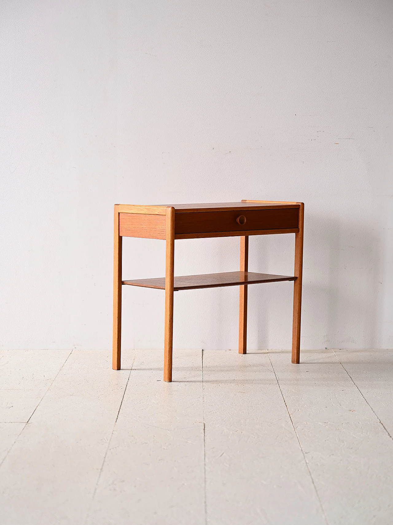 Teak and oak bedside table with drawer and magazine rack, 1960s 3