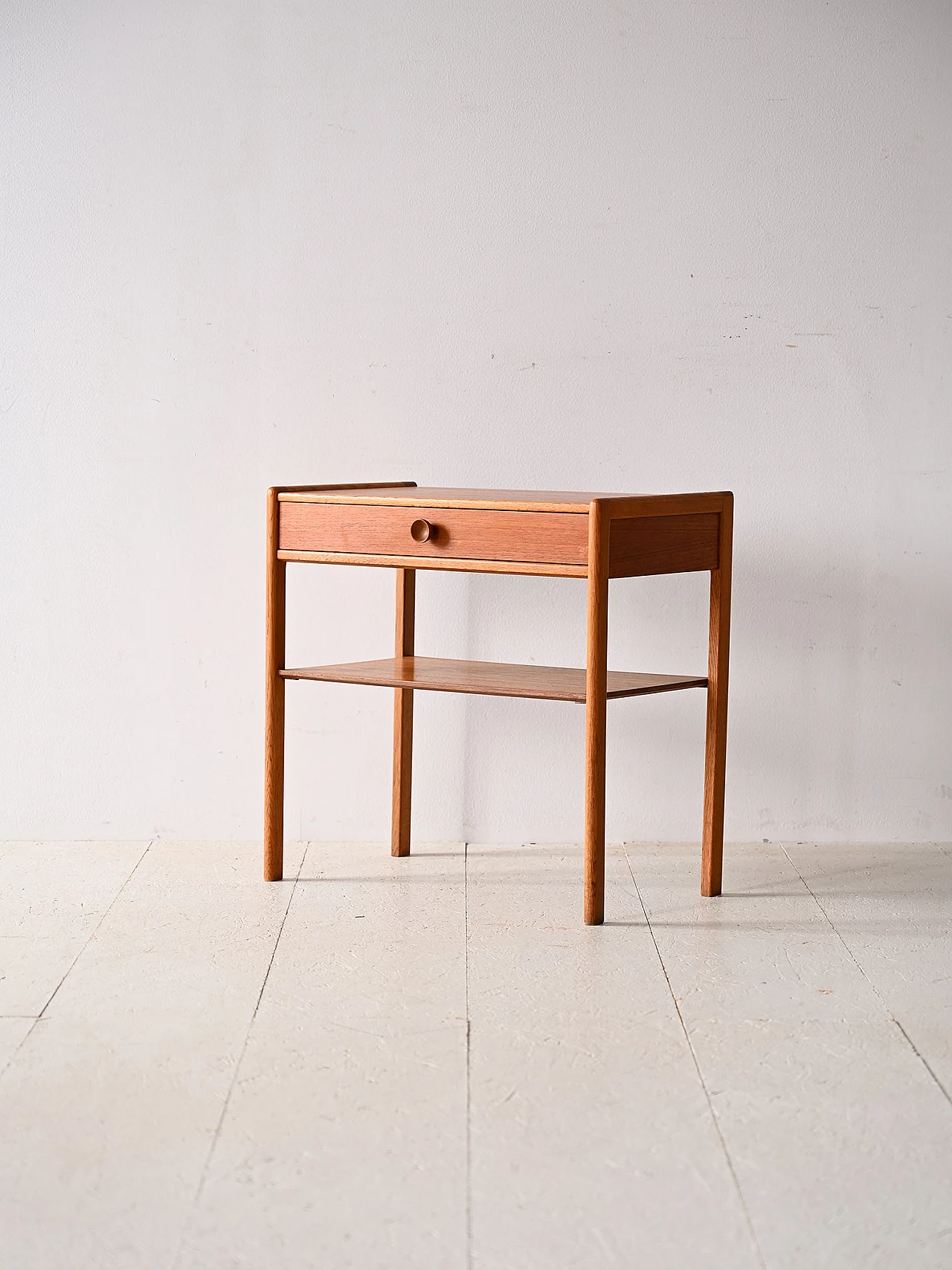 Teak and oak bedside table with drawer and magazine rack, 1960s 4