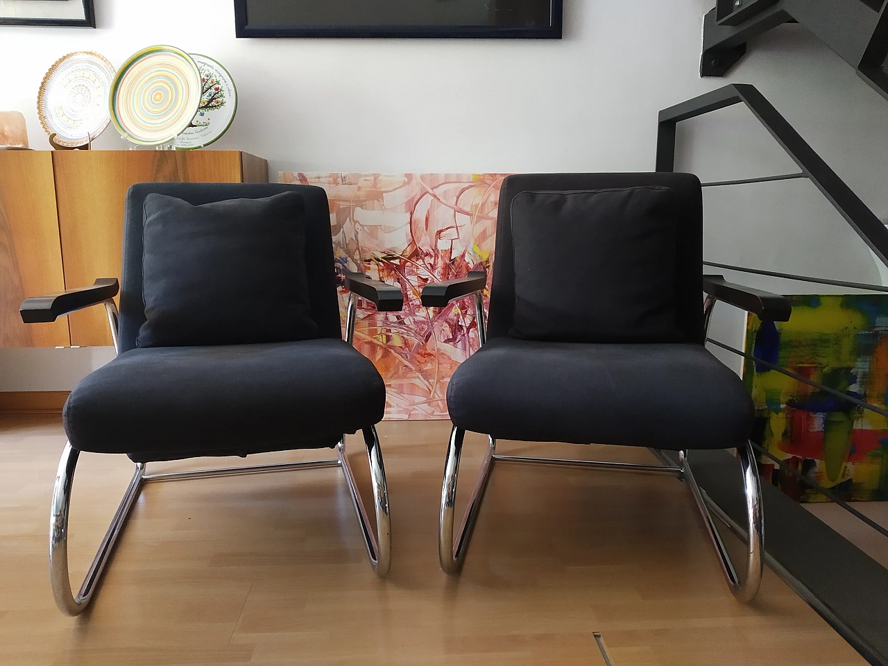 Pair of Gipsy armchairs in anthracite fabric by Felicerossi 1