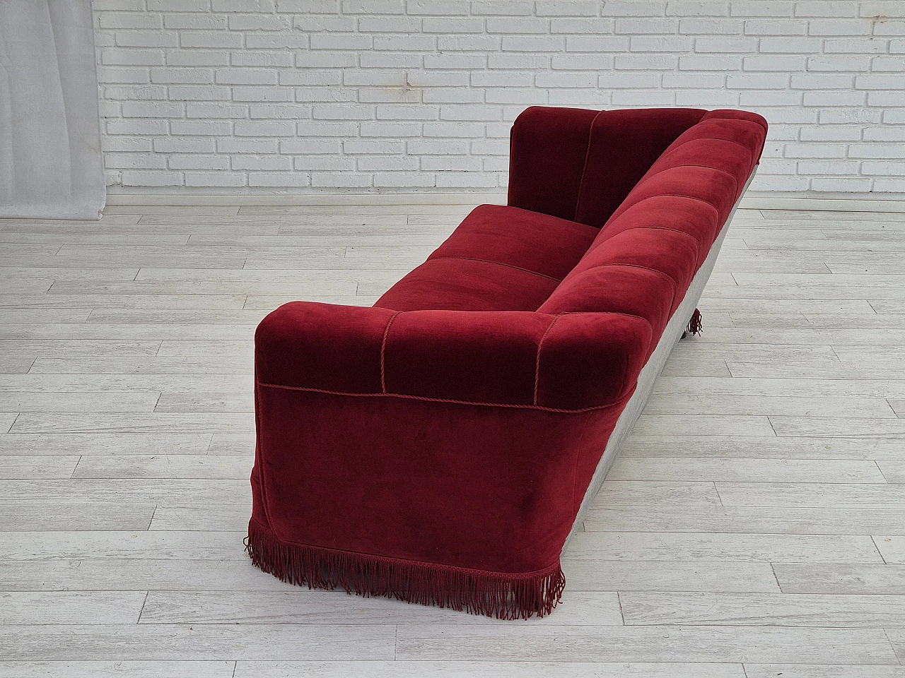 Danish 3-seater sofa in oak and red velour, 1960s 12