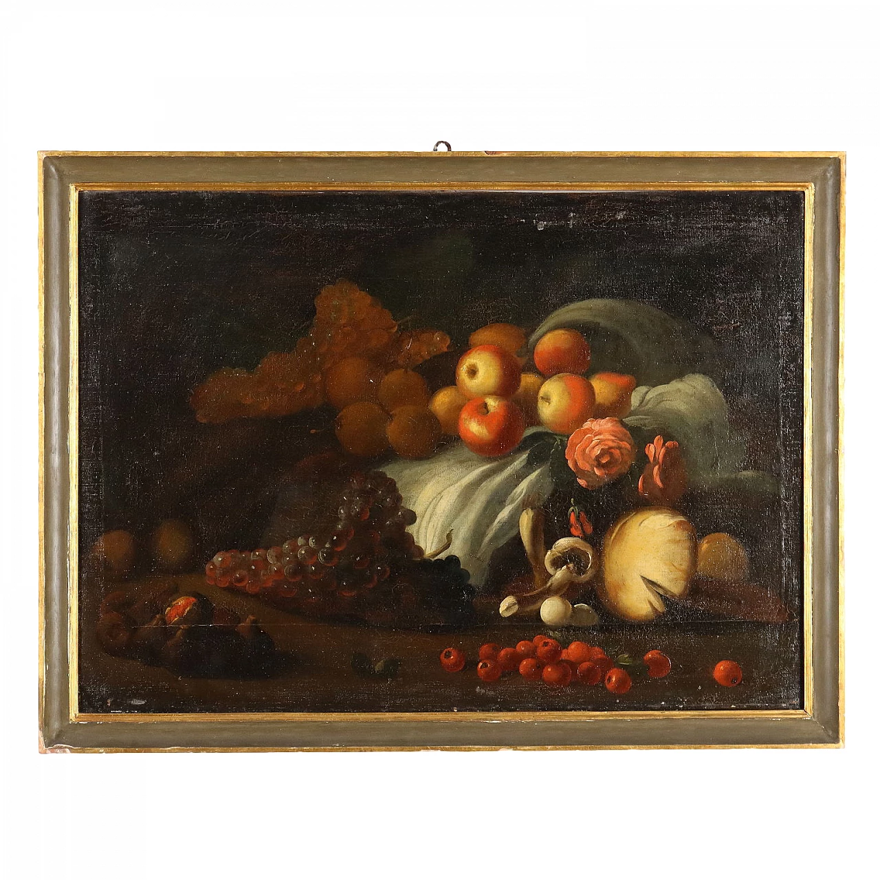 Still life with fruit and mushrooms, oil on canvas, 19th century 1