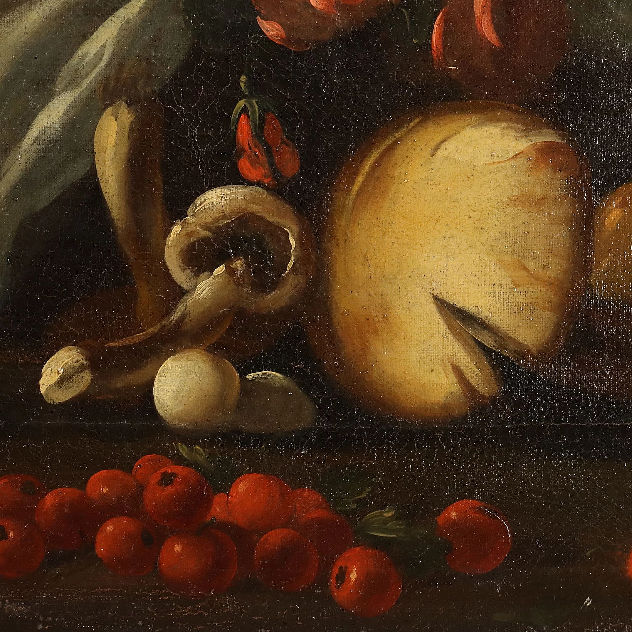 Still life with fruit and mushrooms, oil on canvas, 19th century 3
