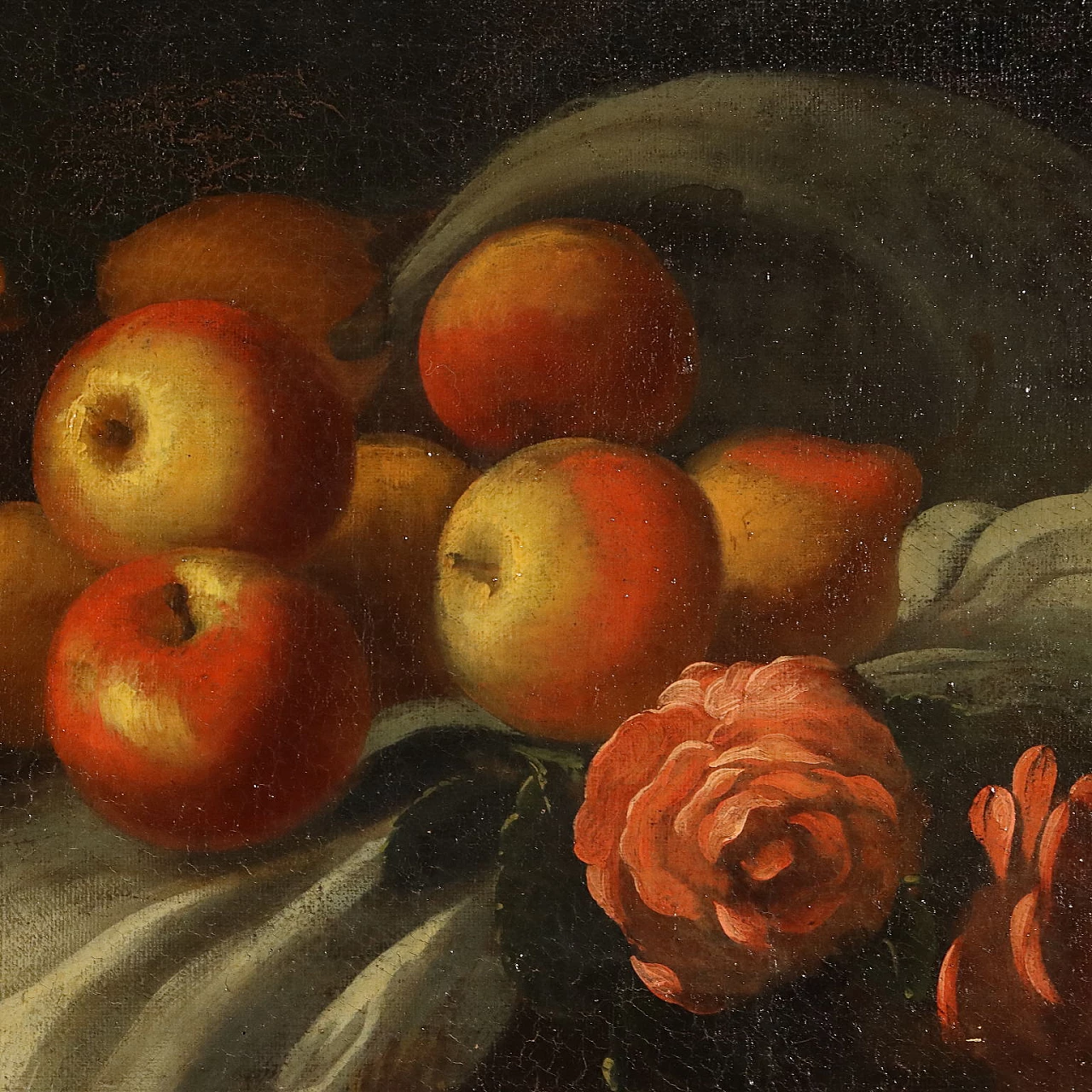 Still life with fruit and mushrooms, oil on canvas, 19th century 4