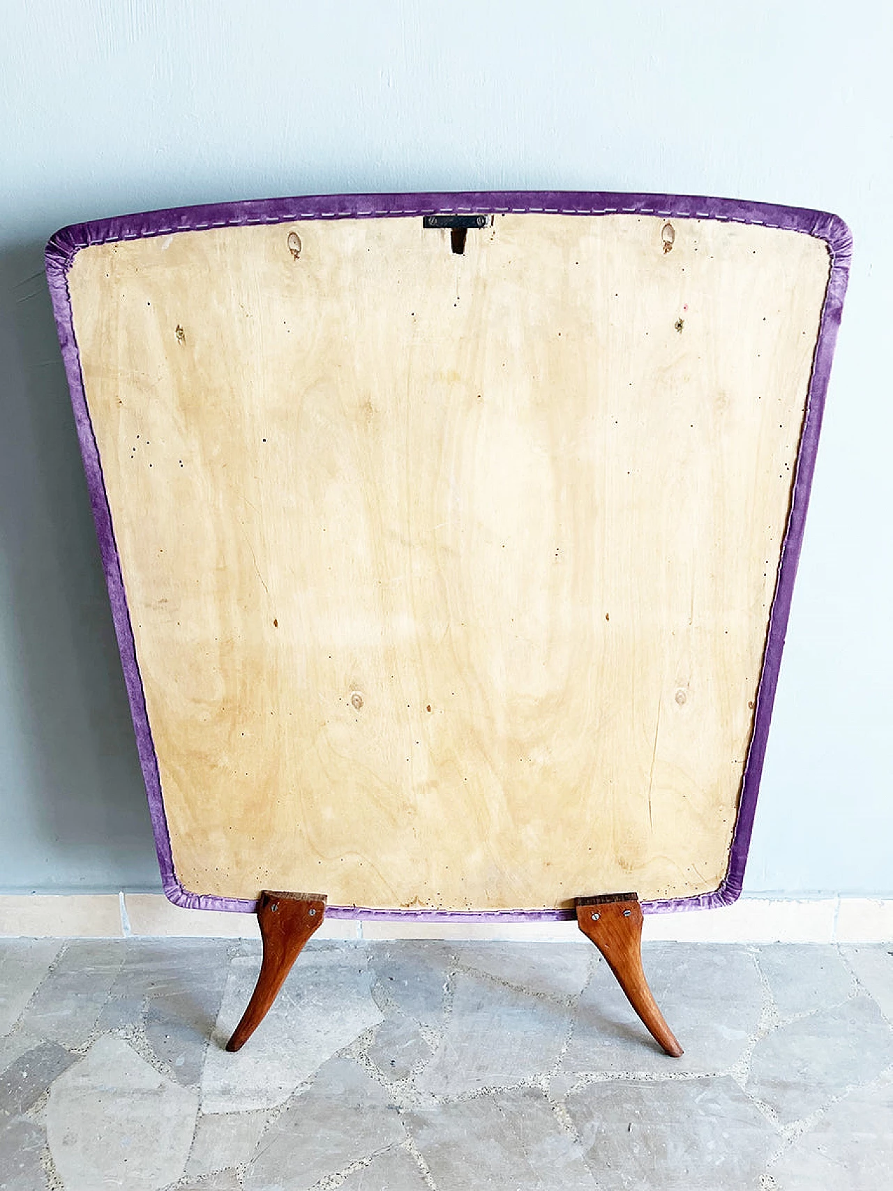 Velvet console table with walnut feet, 1950s 3