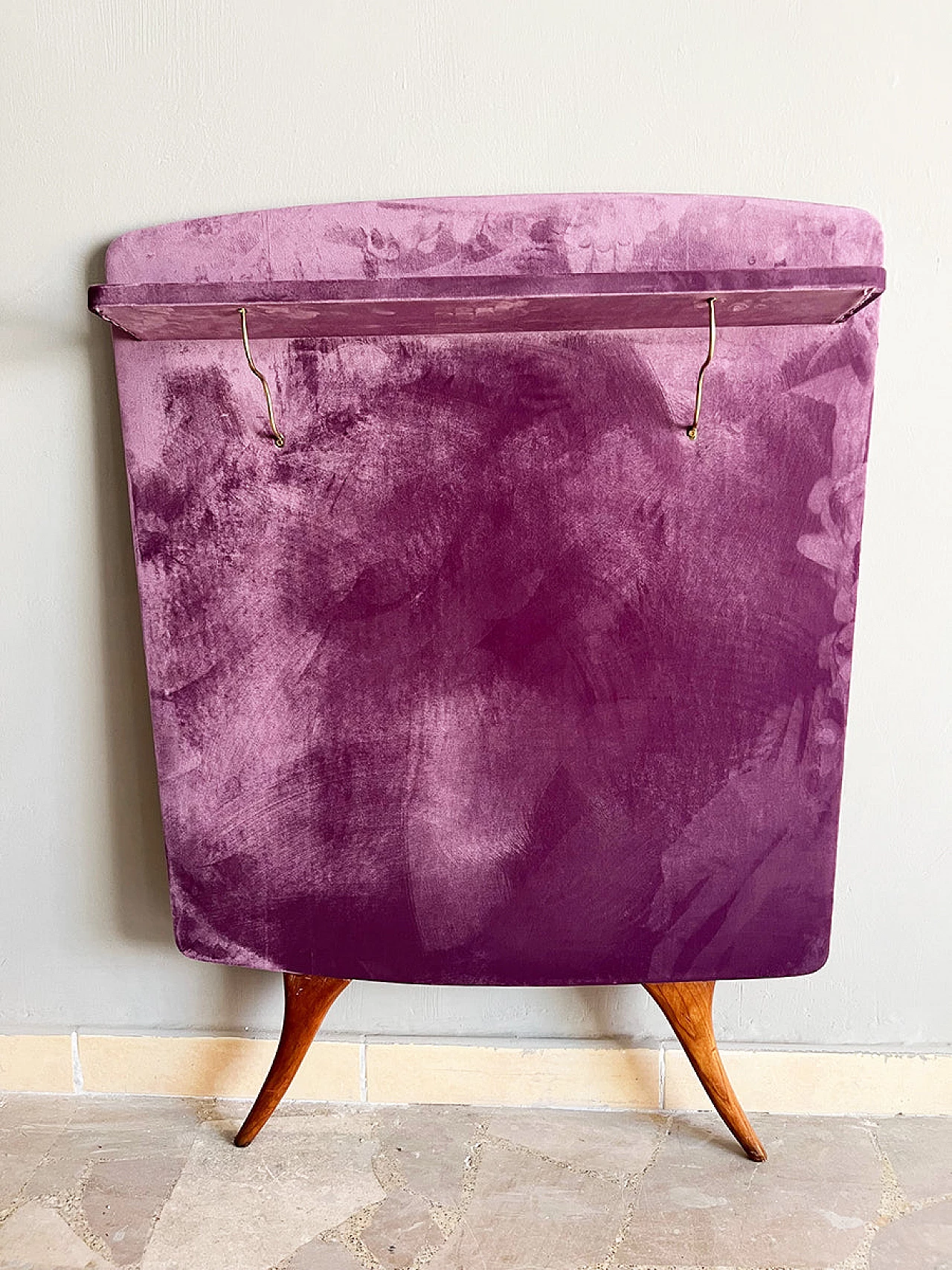 Velvet console table with walnut feet, 1950s 4