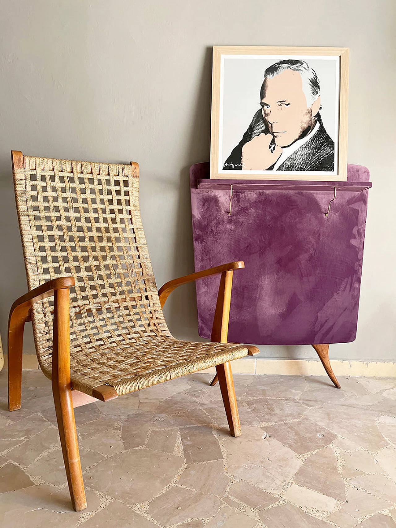 Swedish walnut and woven rope armchair, 1950s 2