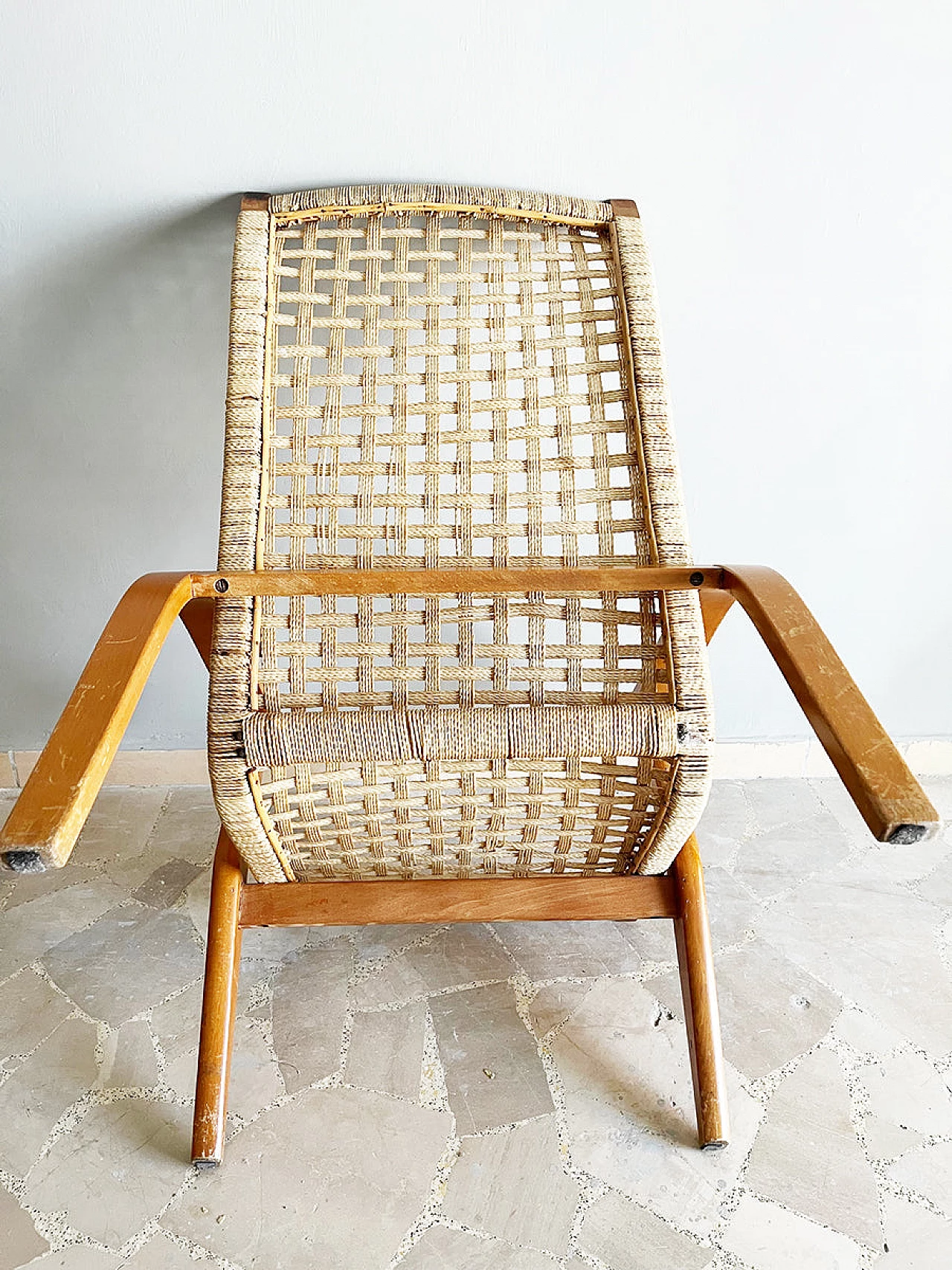 Swedish walnut and woven rope armchair, 1950s 6