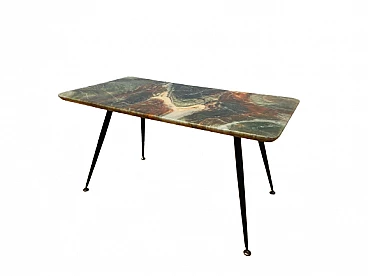 Tavolino in ferro con piano in materiale plastico, anni '50