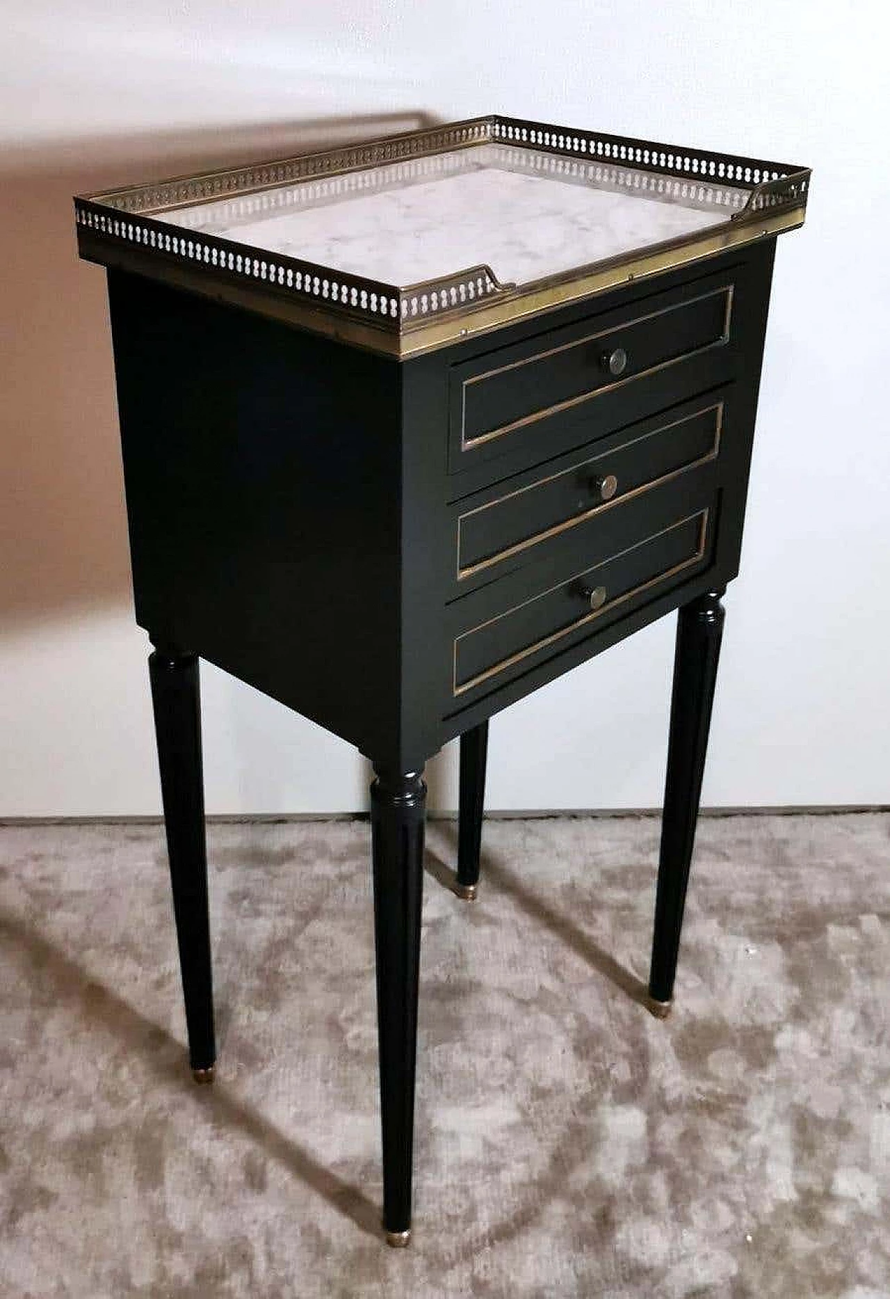 Wood and marble bedside table in Napoleon III style, late 19th century 2