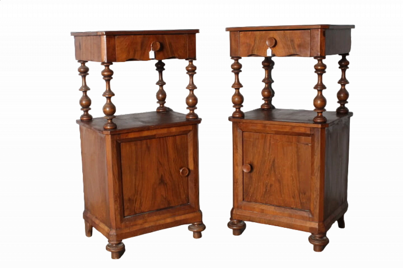 Pair of paneled walnut bedside tables, 19th century 18