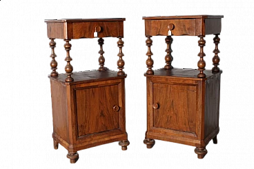 Pair of paneled walnut bedside tables, 19th century