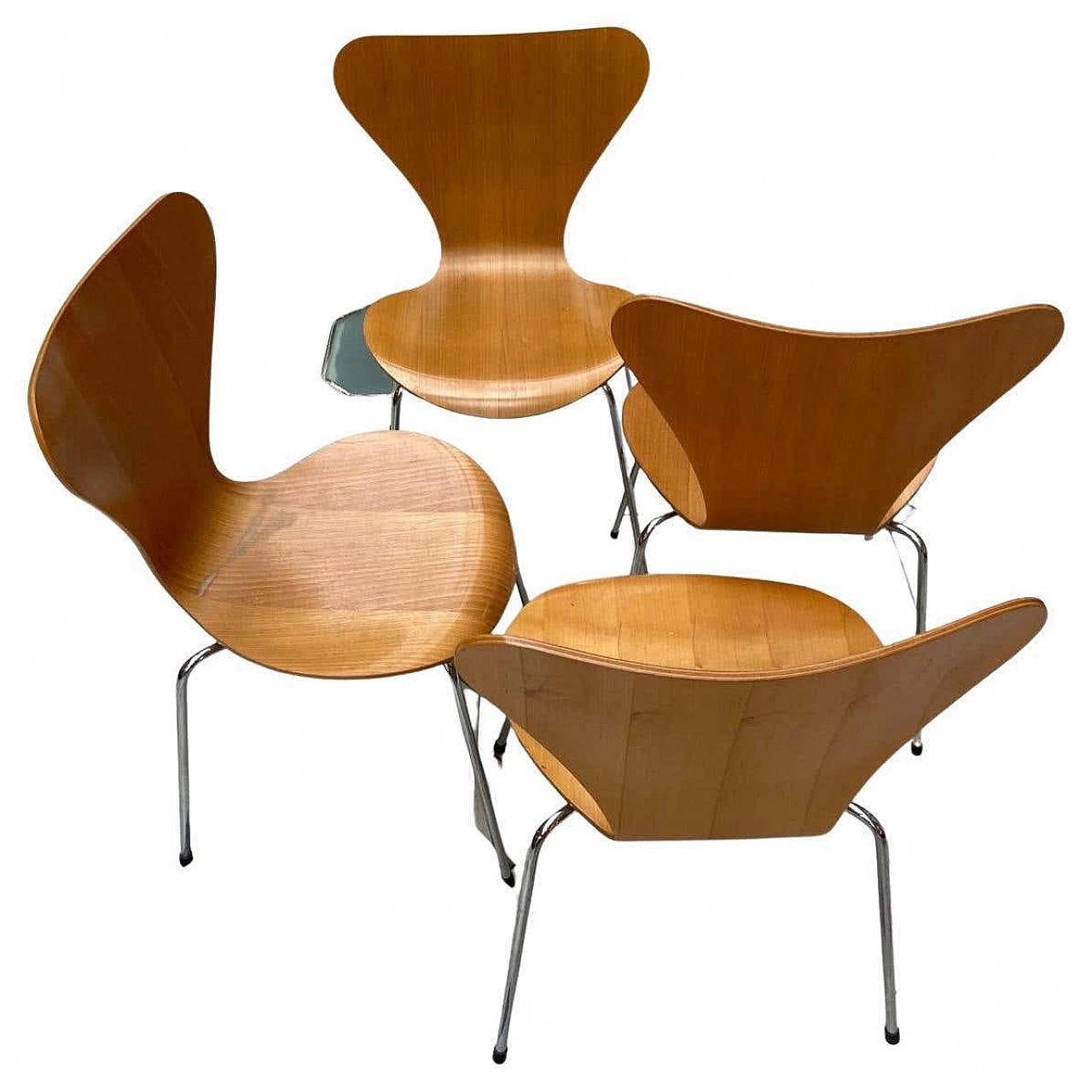 4 Series 7 wooden chairs by Arne Jacobsen for Fritz Hansen, 1992 1