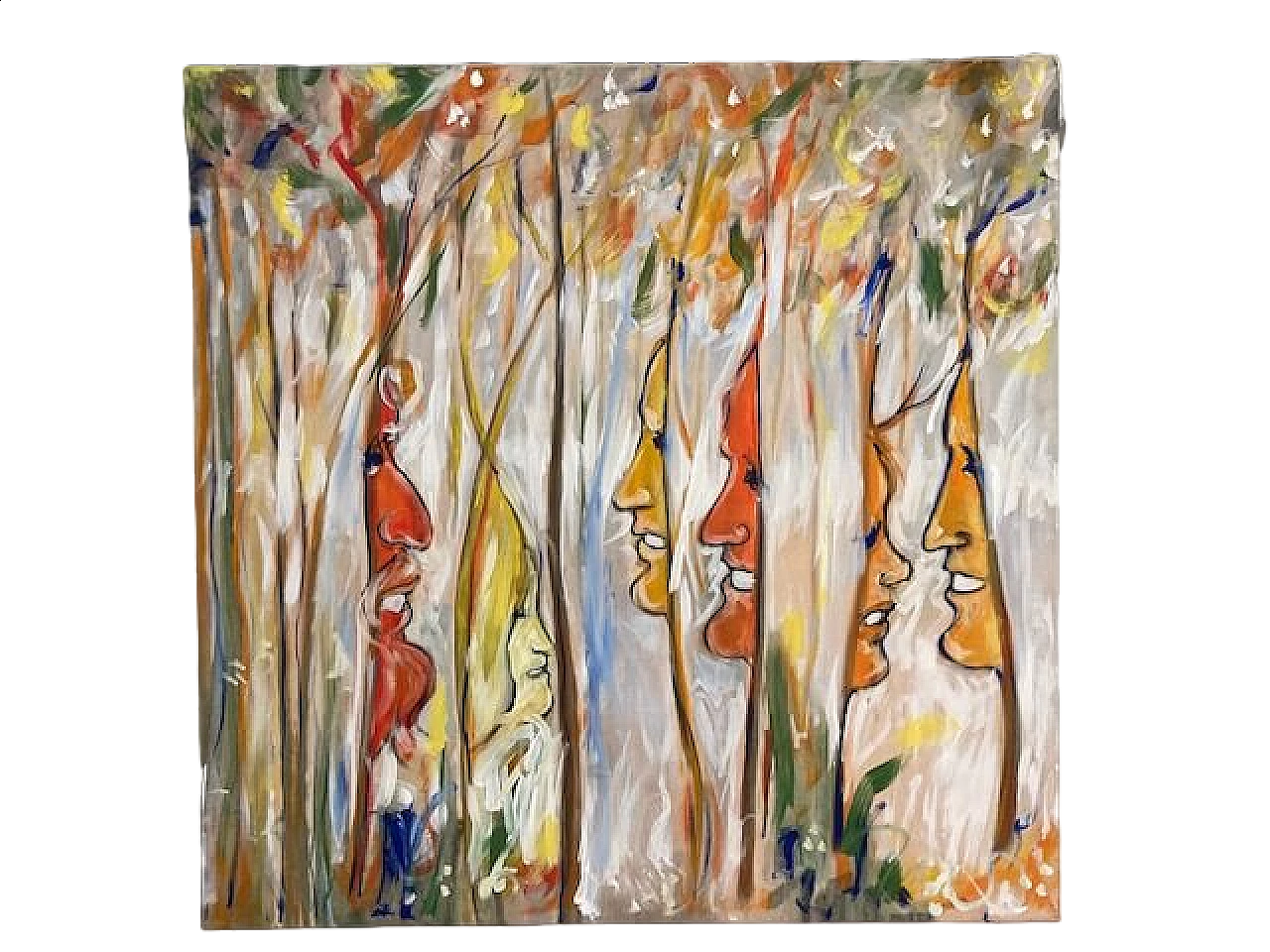 Celaia, volti e alberi, dipinto a smalti policromi su tela, 1980 10