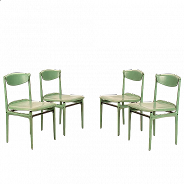 4 Green leather chairs by Tito Agnoli for Matteo Grassi, 1980s