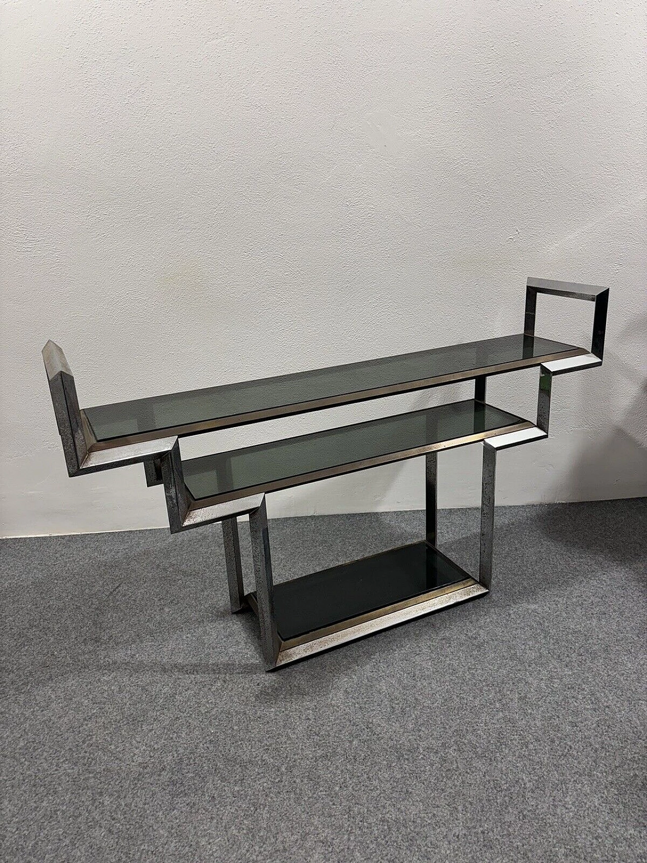 Steel and brass console table by Romeo Rega, 1970s 3