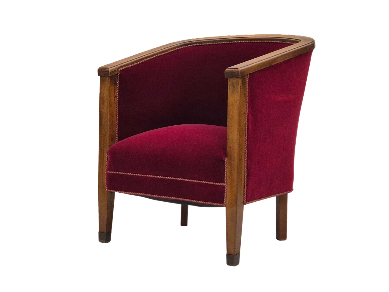 Danish beech and red velvet armchair, 1950s 14