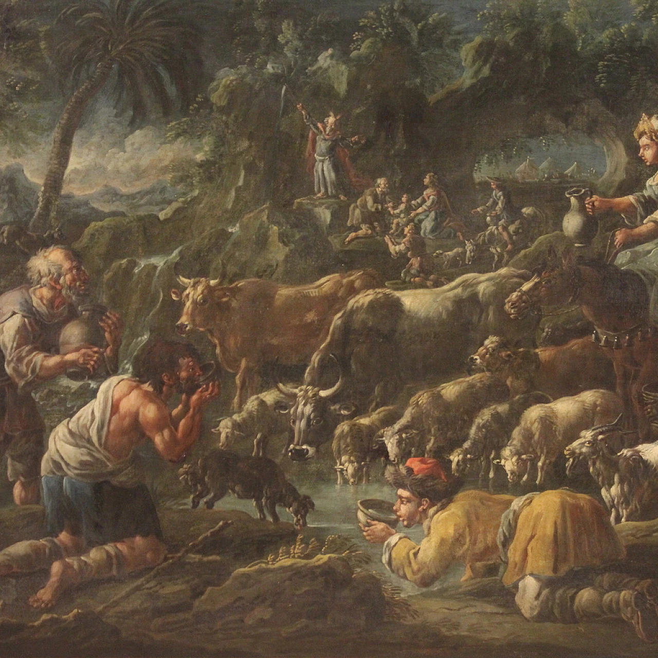 Moses makes water flow from the rock, oil on canvas, 18th century 1
